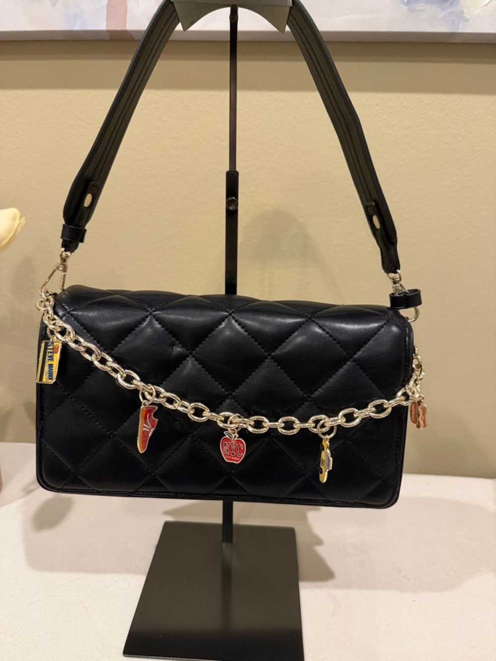Steve Madden BGLOSSI Quilted Crossbody Bag with NYC charm chain.